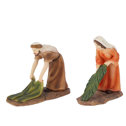 Set 5 soggetti in resina "Ingresso a Gerusalemme di Gesù". Altezza 7 - 10,5 cm