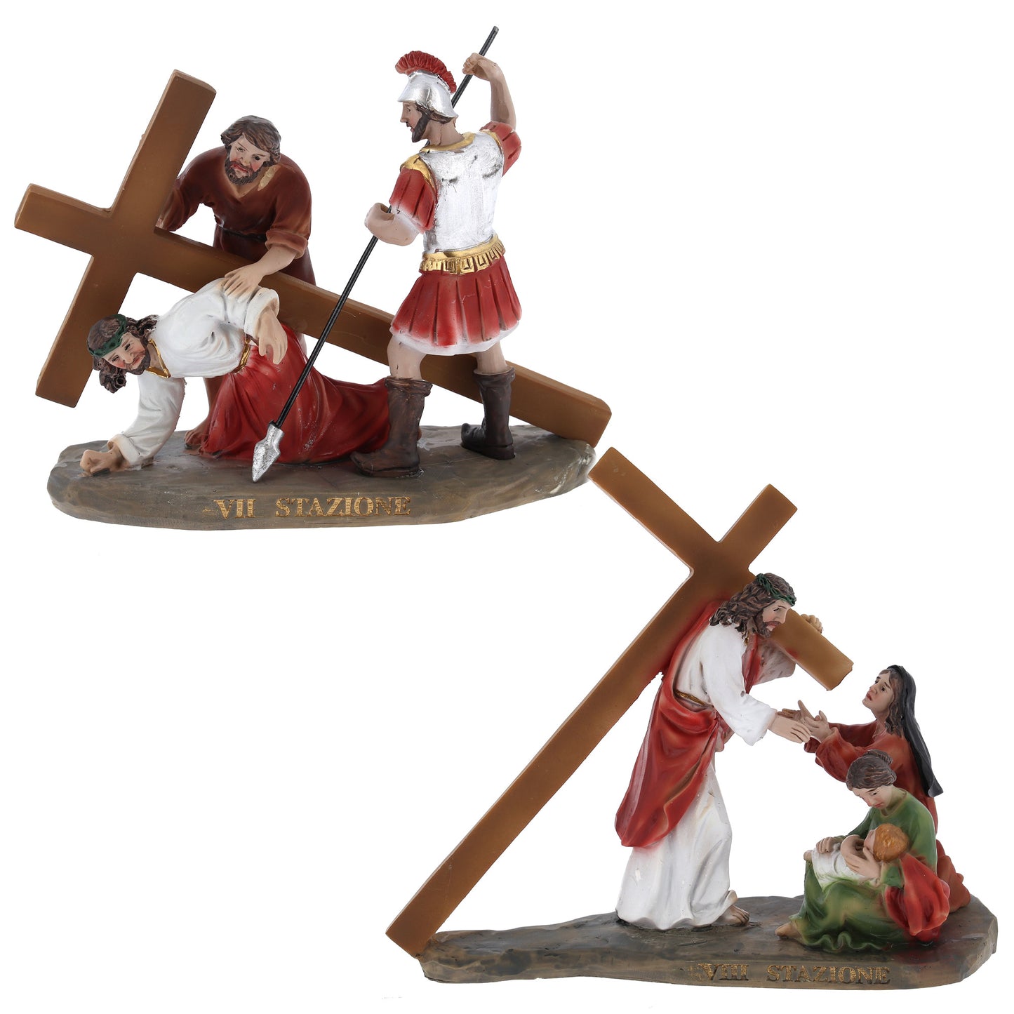 Set 14 statue in resina "Stazioni della Via Crucis". Altezza 16 cm