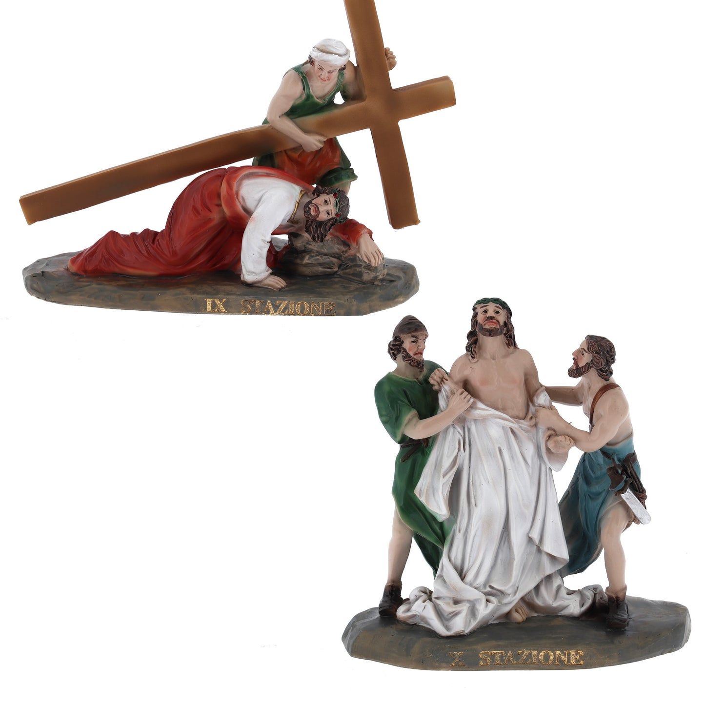 Set 14 statue in resina "Stazioni della Via Crucis". Altezza 16 cm