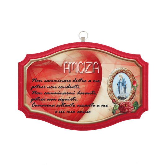 Quadro targa ?Amicizia? con Madonna Immacolata. Dimensioni 16x12 cm