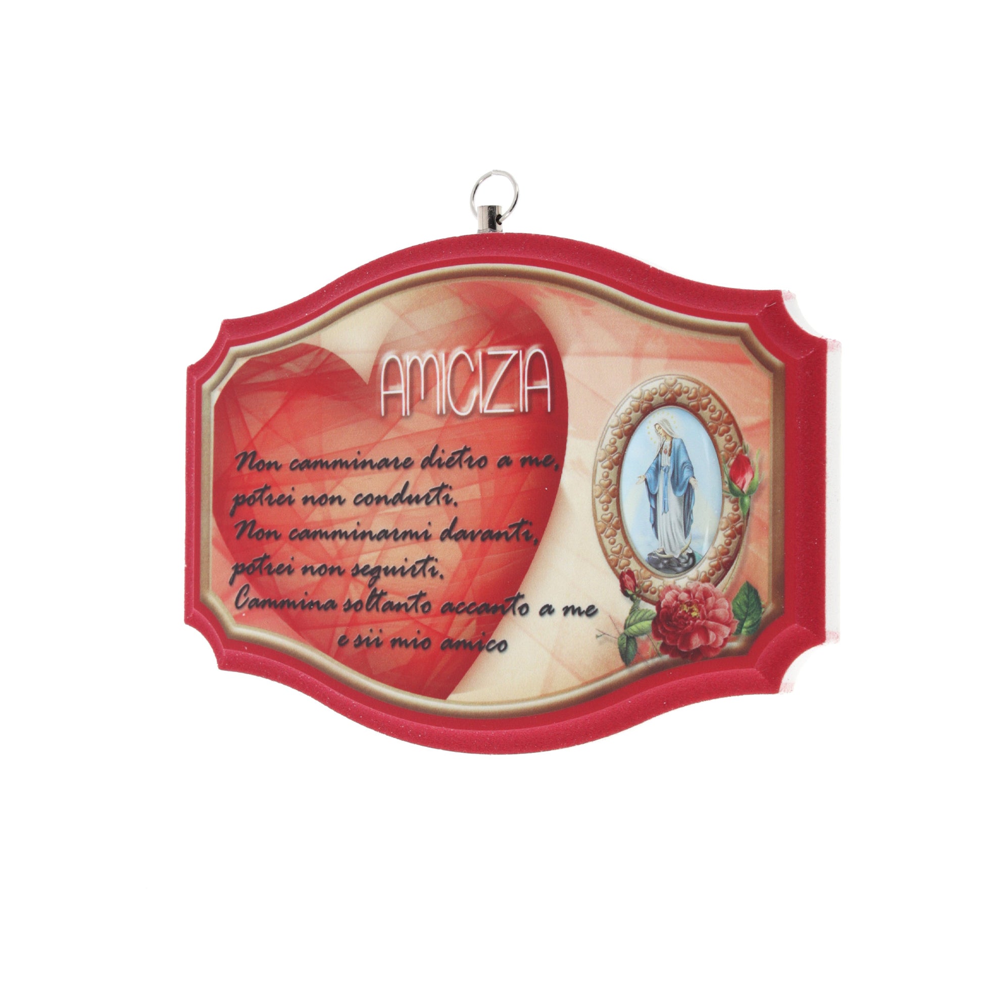 Quadro targa ?Amicizia? con Madonna Immacolata. Dimensioni 16x12 cm