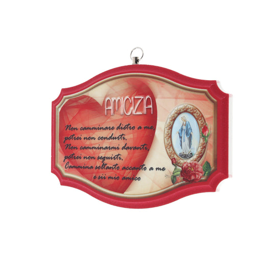 Quadro targa ?Amicizia? con Madonna Immacolata. Dimensioni 16x12 cm