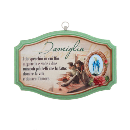 Quadro targa ?Famiglia? con Madonna Immacolata. Dimensioni 16x12 cm
