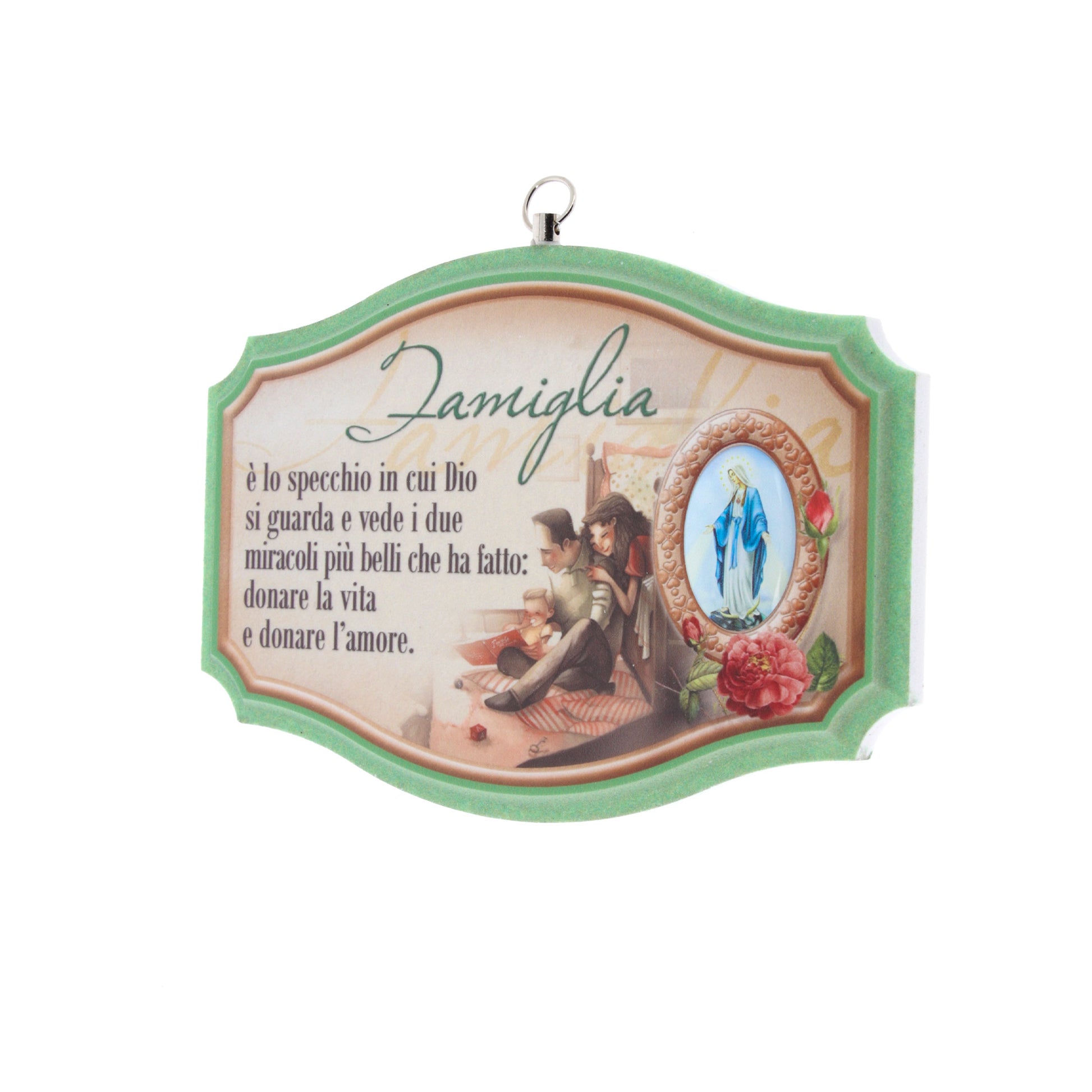 Quadro targa ?Famiglia? con Madonna Immacolata. Dimensioni 16x12 cm