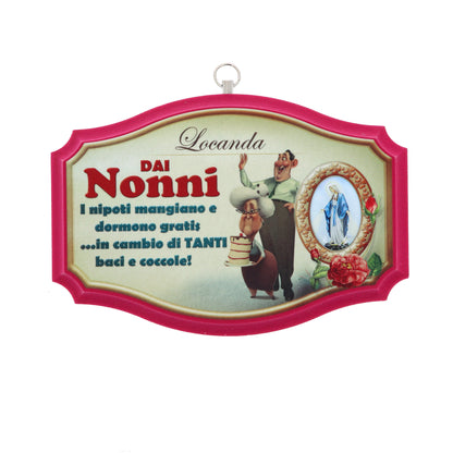 Quadro targa ?Nonni? con Madonna Immacolata. Dimensioni 16x12 cm