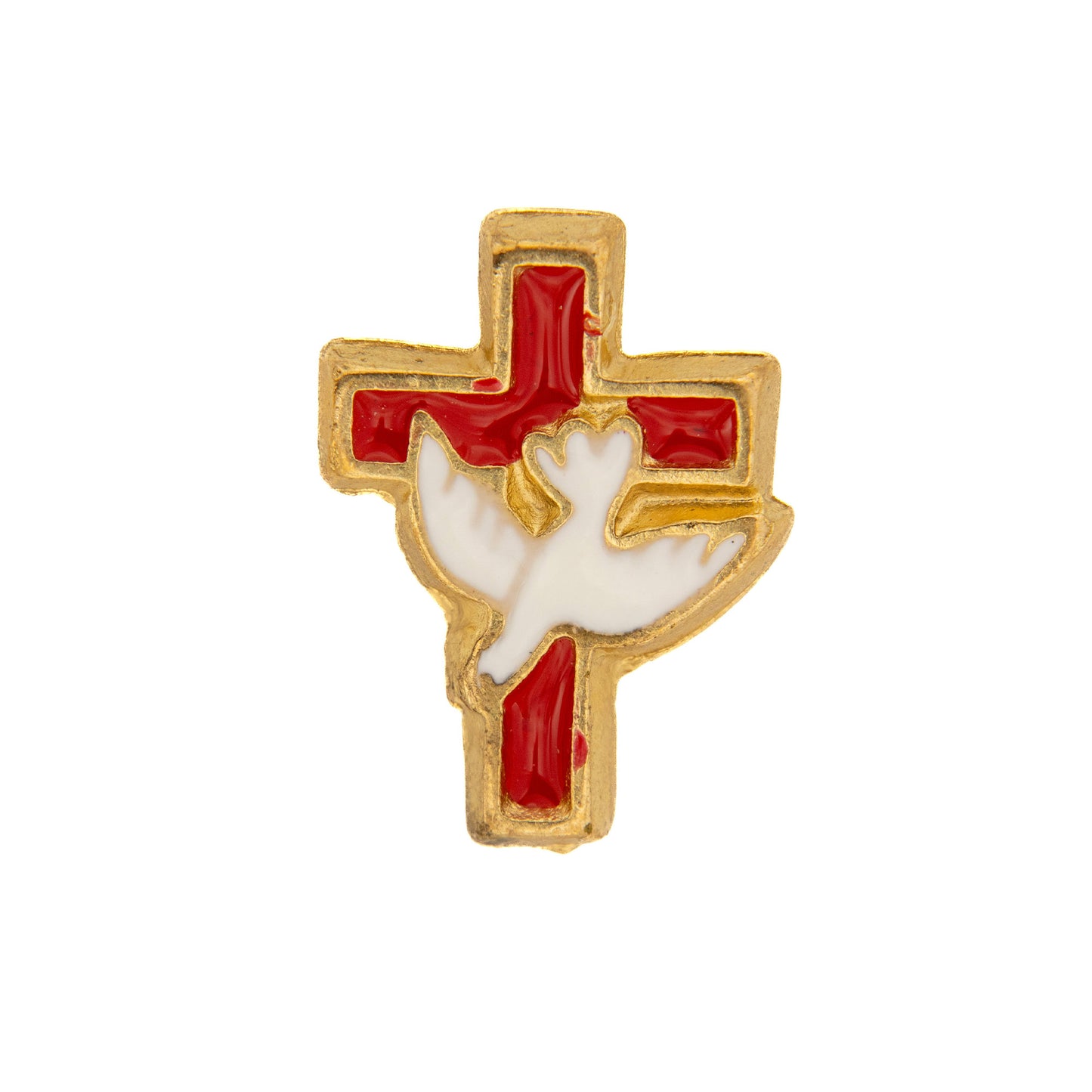 Spilla croce con Colomba in metallo smaltato