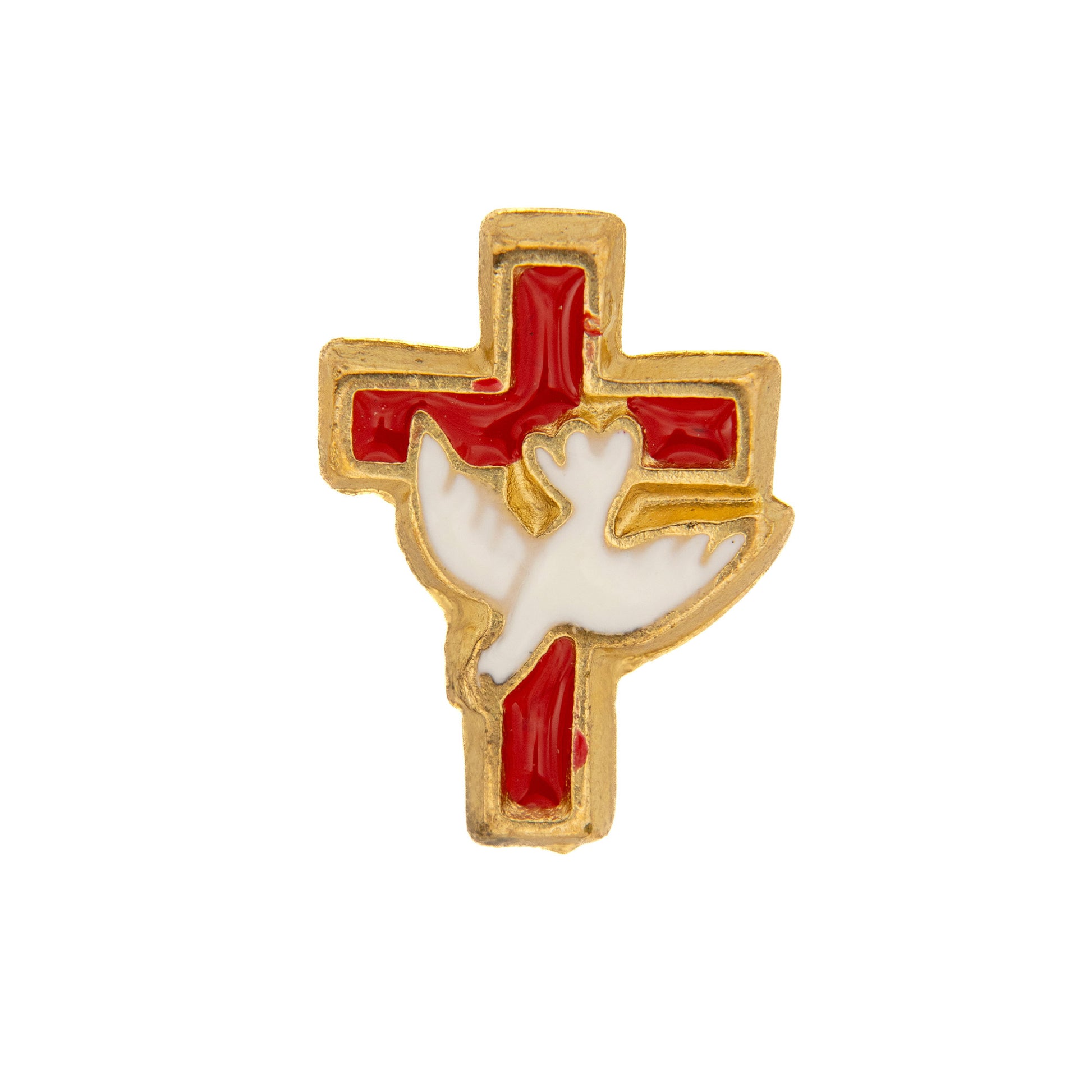 Spilla croce con Colomba in metallo smaltato