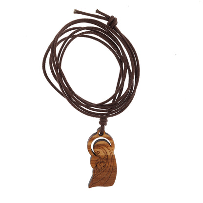 Ciondolo Madonna con Bambino in legno d'olivo con cordoncino  2,5 cm