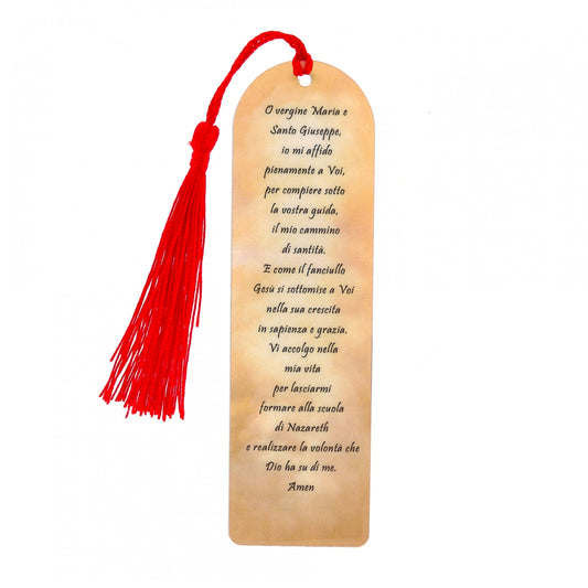 Segnalibro Sacra Famiglia in carta plastificata con fiocco colorato. Dimensioni 4x14 cm