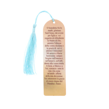 Segnalibro Sant'Anna in carta plastificata con fiocco colorato. Dimensioni 4x14 cm