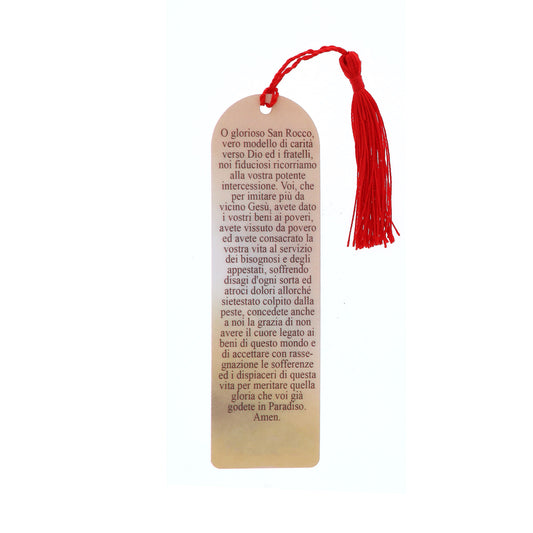 Segnalibro San Rocco in carta plastificata con fiocco colorato. Dimensioni 4x14 cm