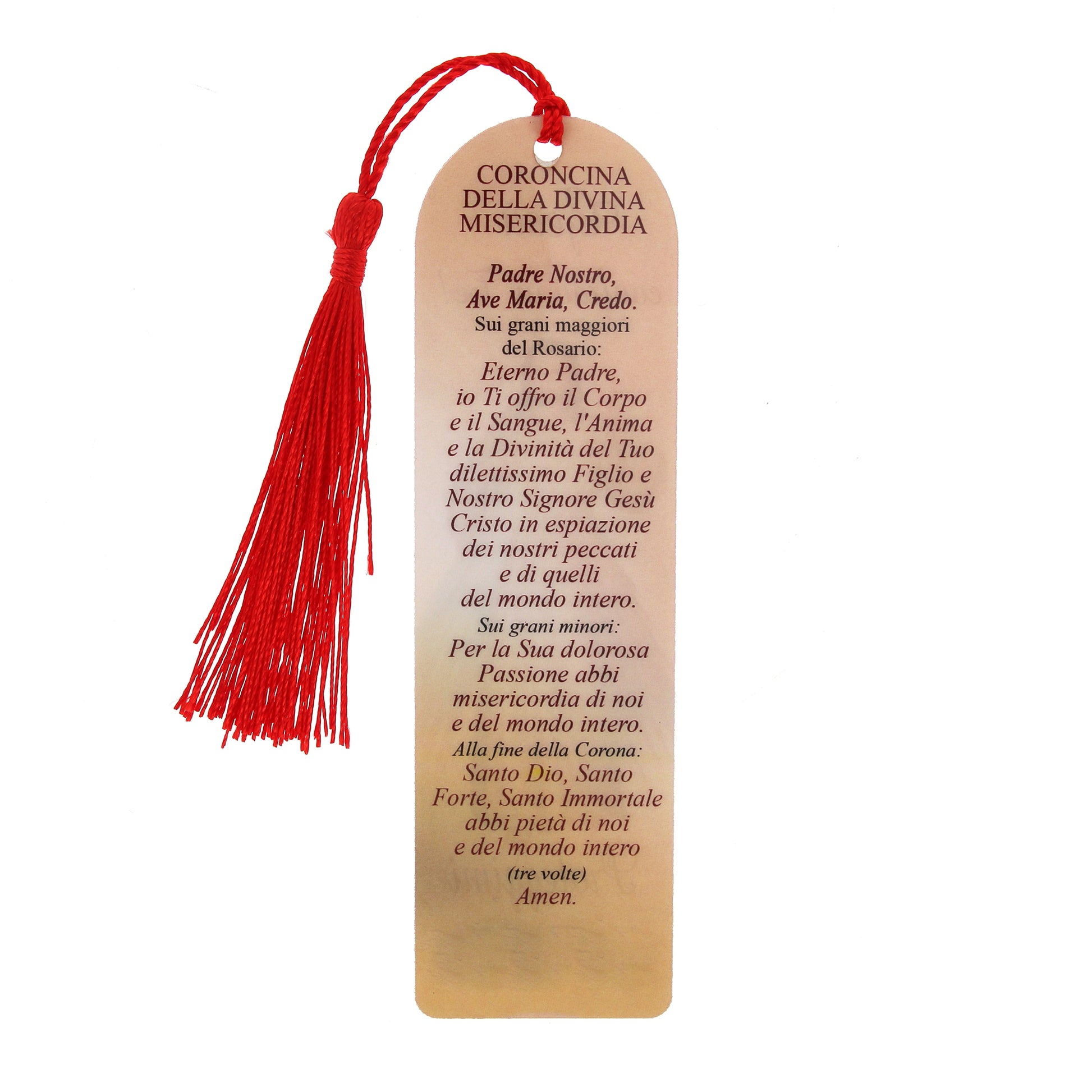 Segnalibro Gesù Misericordioso in carta plastificata con fiocco colorato. Dimensioni 4x14 cm