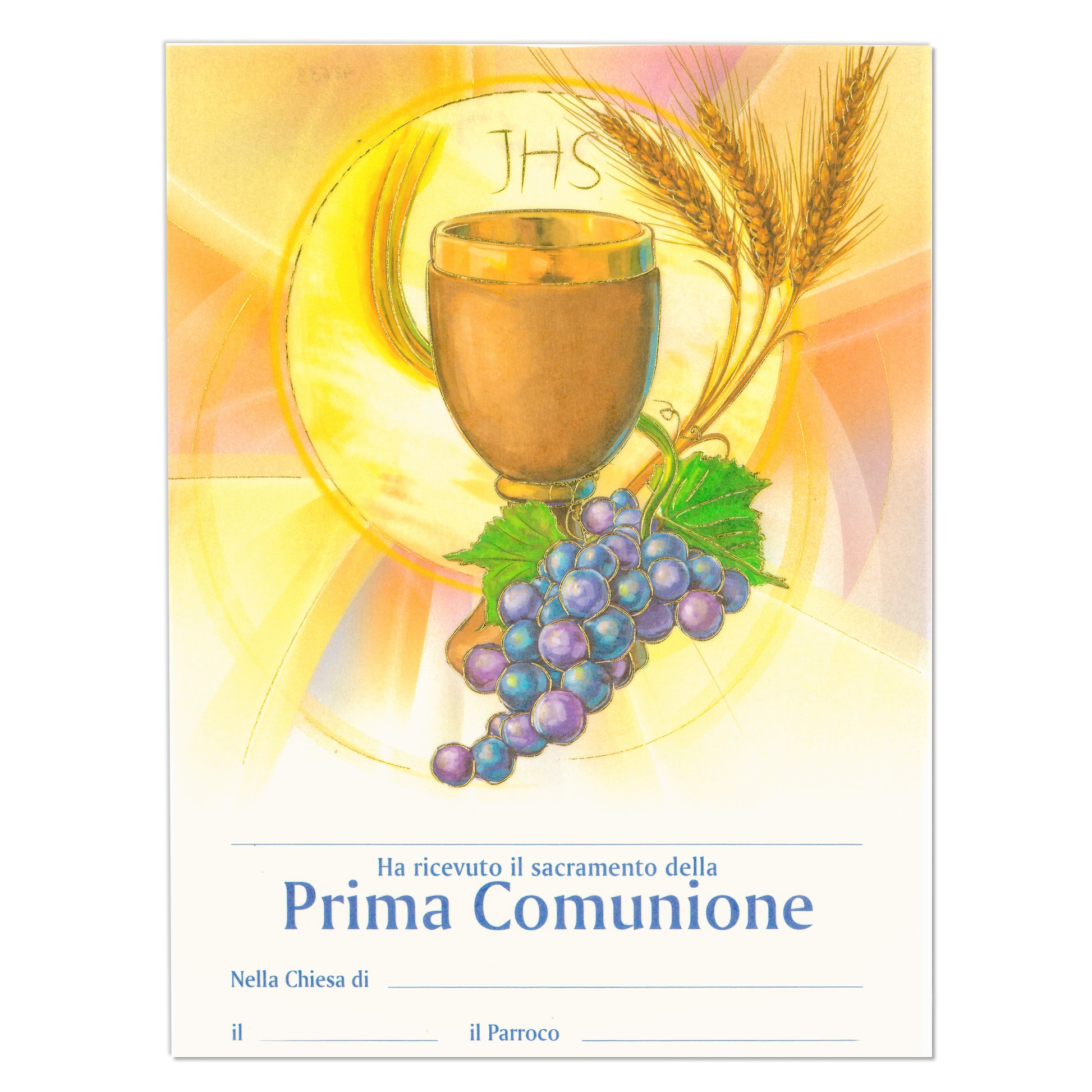 Diploma carta pergamena per Comunione. Dimensioni 18x24 cm