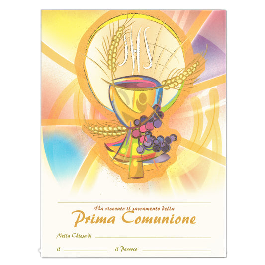 Diploma in carta pergamena per Comunione. Dimensioni 18x24 cm