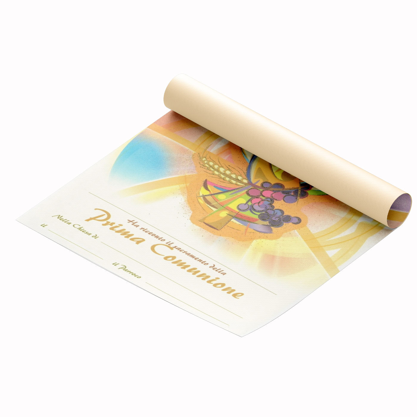 Diploma in carta pergamena per Comunione. Dimensioni 18x24 cm