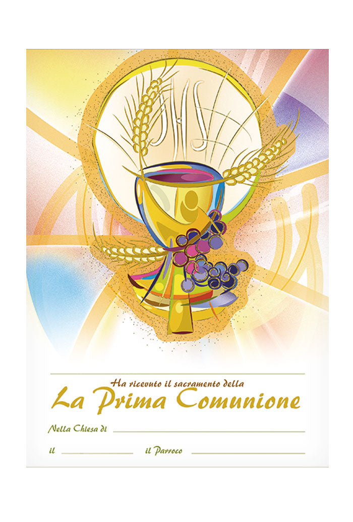 Diploma in carta pergamena per Comunione. Dimensioni 18x24 cm