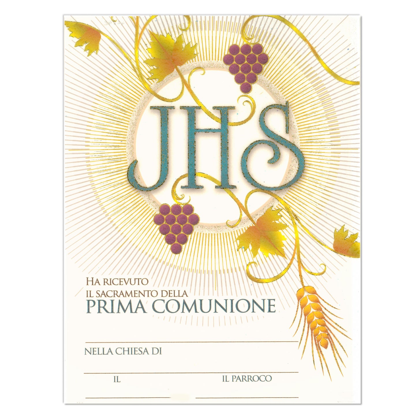 Diploma carta pergamena per Comunione. Dimensioni 18x24 cm