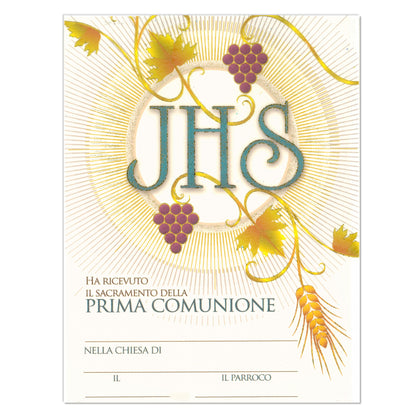 Diploma carta pergamena per Comunione. Dimensioni 18x24 cm