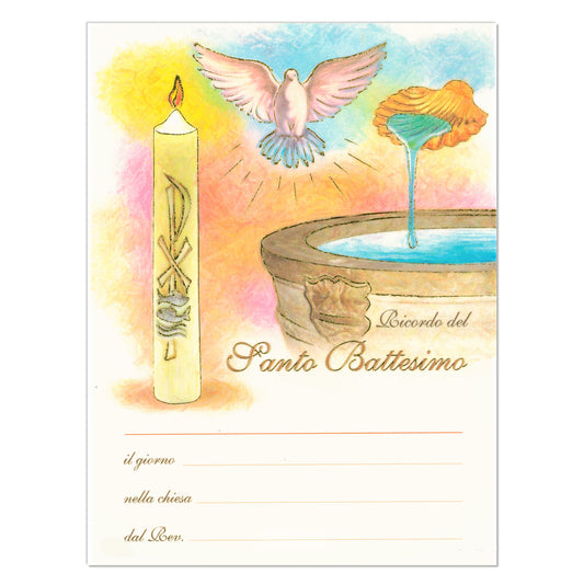 Diploma in carta pergamena per Battesimo. Dimensioni 18x24 cm