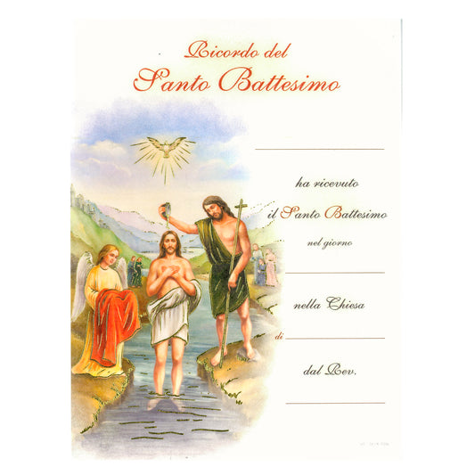 Diploma in carta pergamena per Battesimo. Dimensioni 18x24 cm