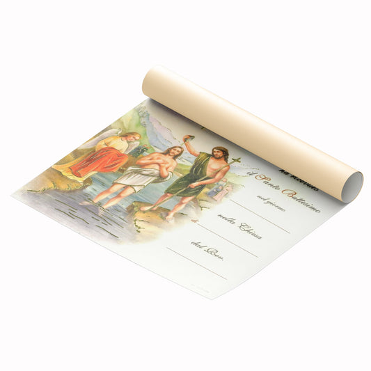 Diploma in carta pergamena per Battesimo. Dimensioni 18x24 cm