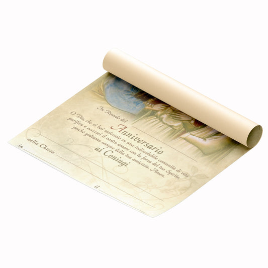 Diploma in carta pergamena per Anniversario di Matrimonio. Dimensioni 18x24 cm
