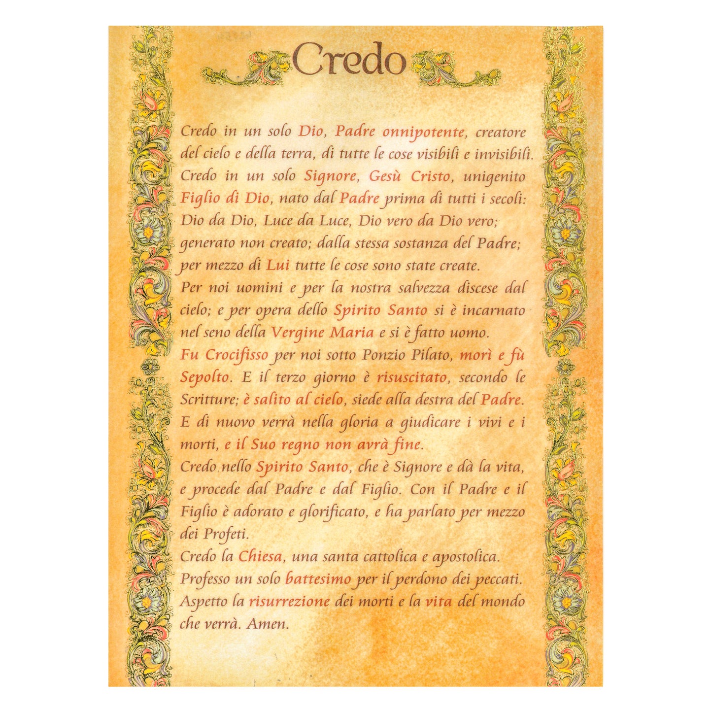 Diploma in carta pergamena Credo. Dimensioni 18x24 cm