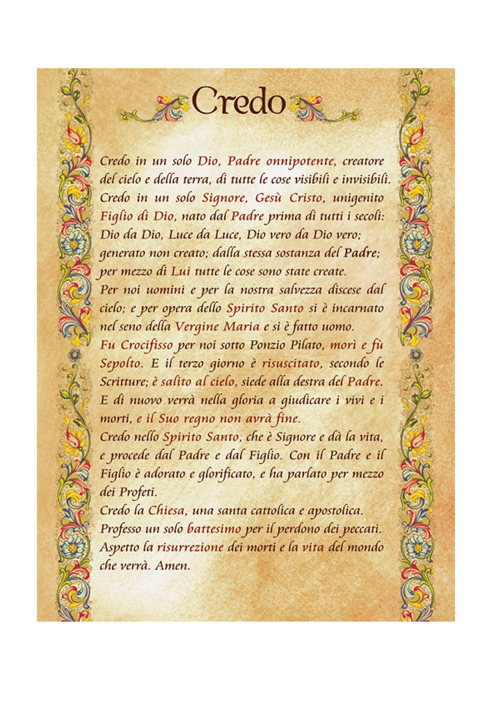 Diploma in carta pergamena Credo. Dimensioni 18x24 cm