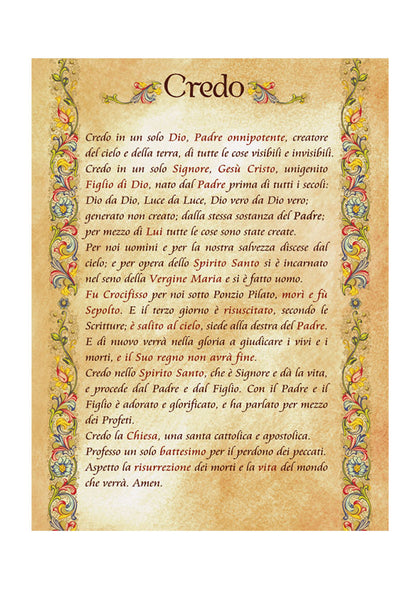 Diploma in carta pergamena Credo. Dimensioni 18x24 cm