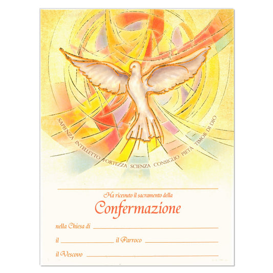 Diploma in carta pergamena per Cresima. Dimensioni 18x24 cm
