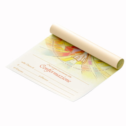 Diploma in carta pergamena per Cresima. Dimensioni 18x24 cm