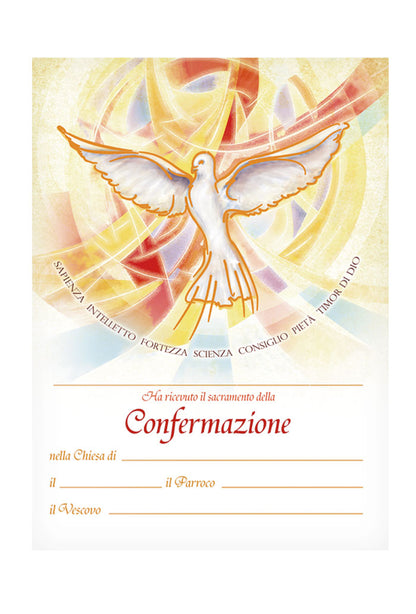 Diploma in carta pergamena per Cresima. Dimensioni 18x24 cm