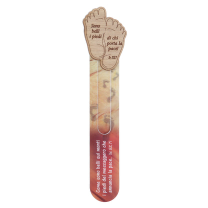 Segnalibro della Parola plastificato con soggetto in legno. Dimensioni: 4x17 cm