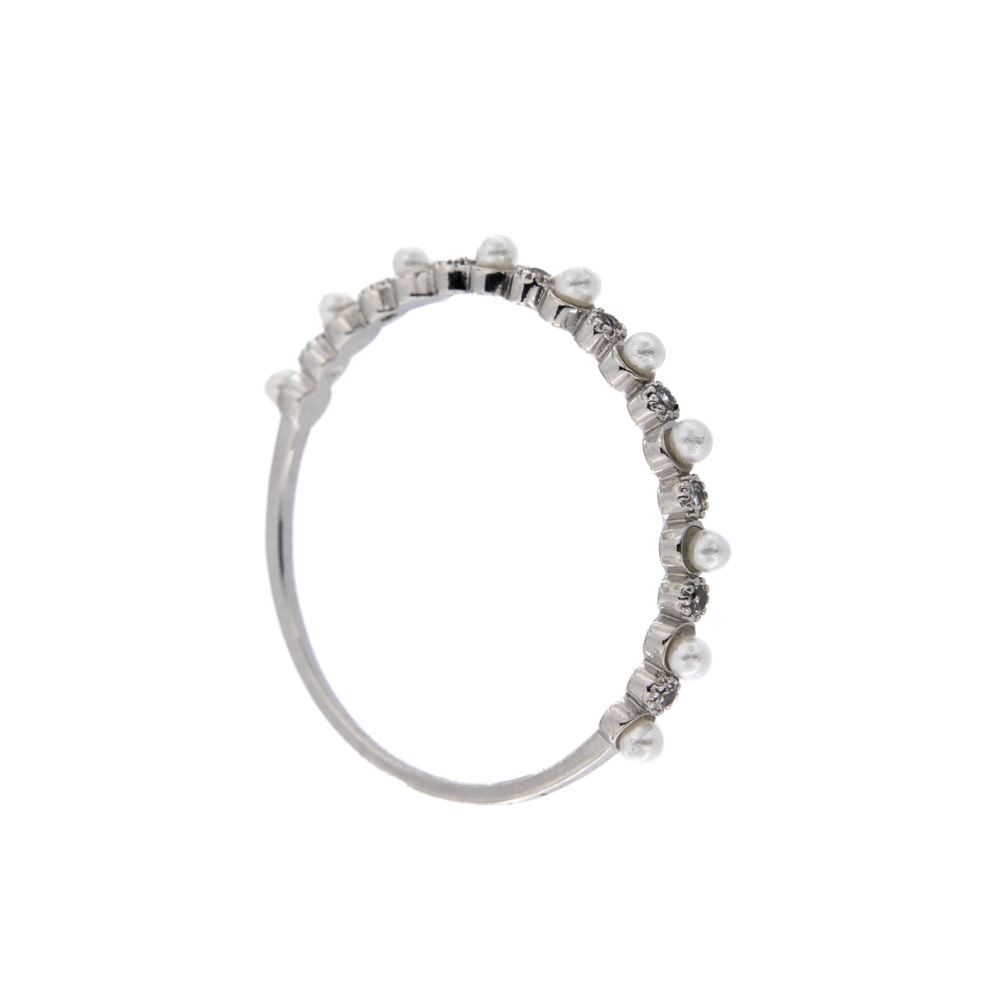 Anello decina in acciaio con perline e strass