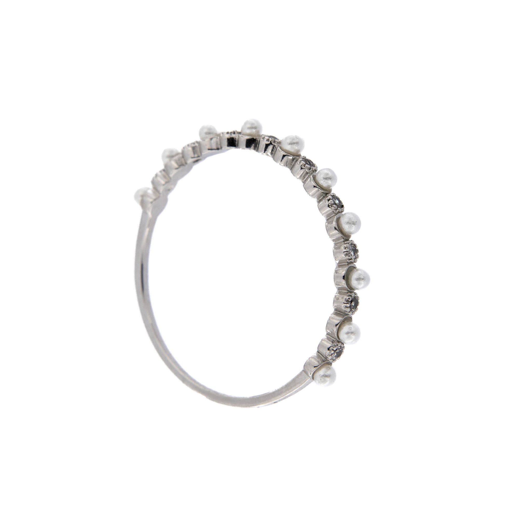 Anello decina in acciaio con perline e strass