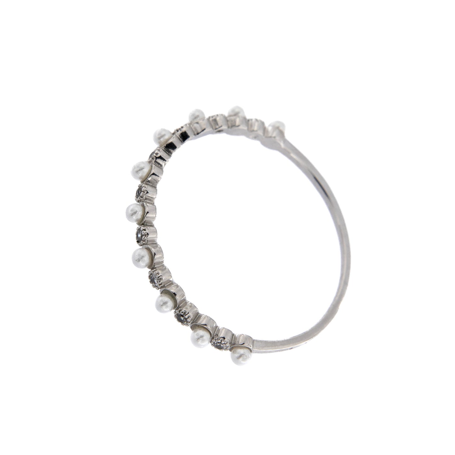 Anello decina in acciaio con perline e strass