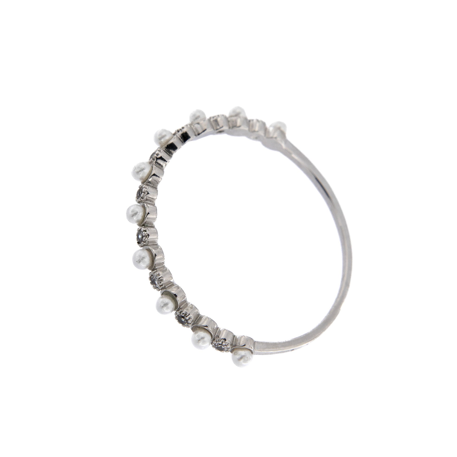 Anello decina in acciaio con perline e strass