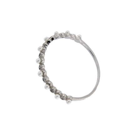 Anello decina in acciaio con perline e strass