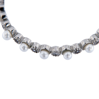 Anello decina in acciaio con perline e strass