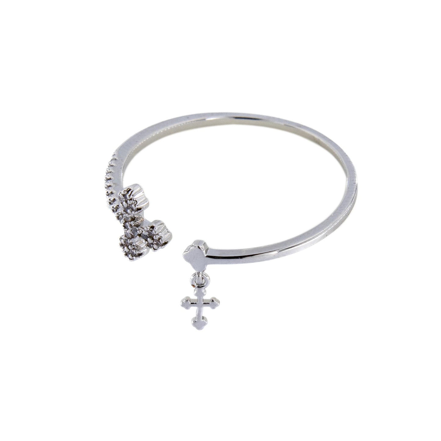 Anello in acciaio con croce pendente e strass