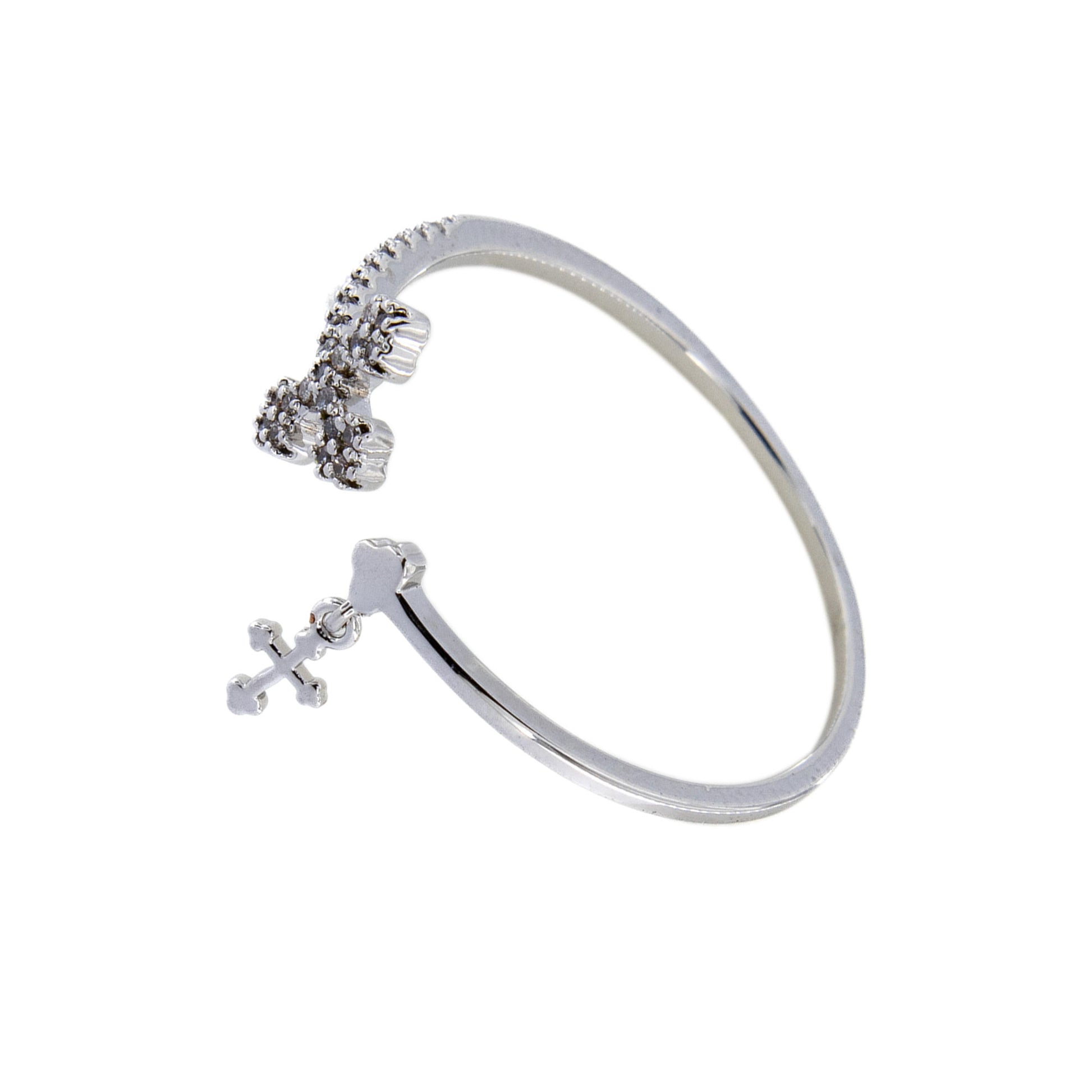 Anello in acciaio con croce pendente e strass