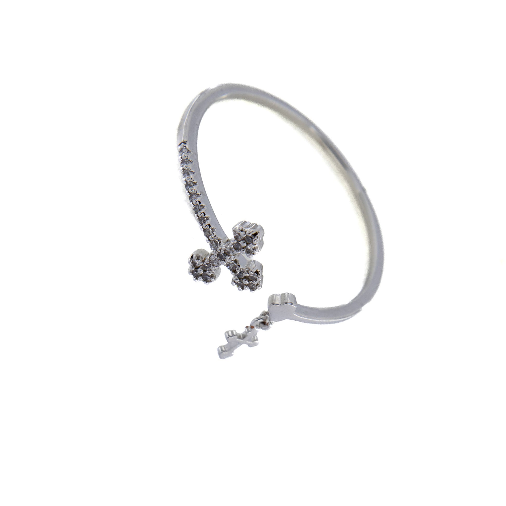 Anello in acciaio con croce pendente e strass