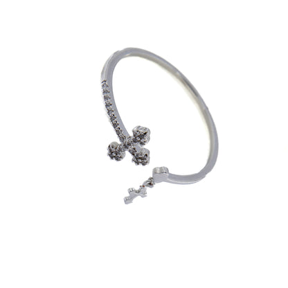 Anello in acciaio con croce pendente e strass