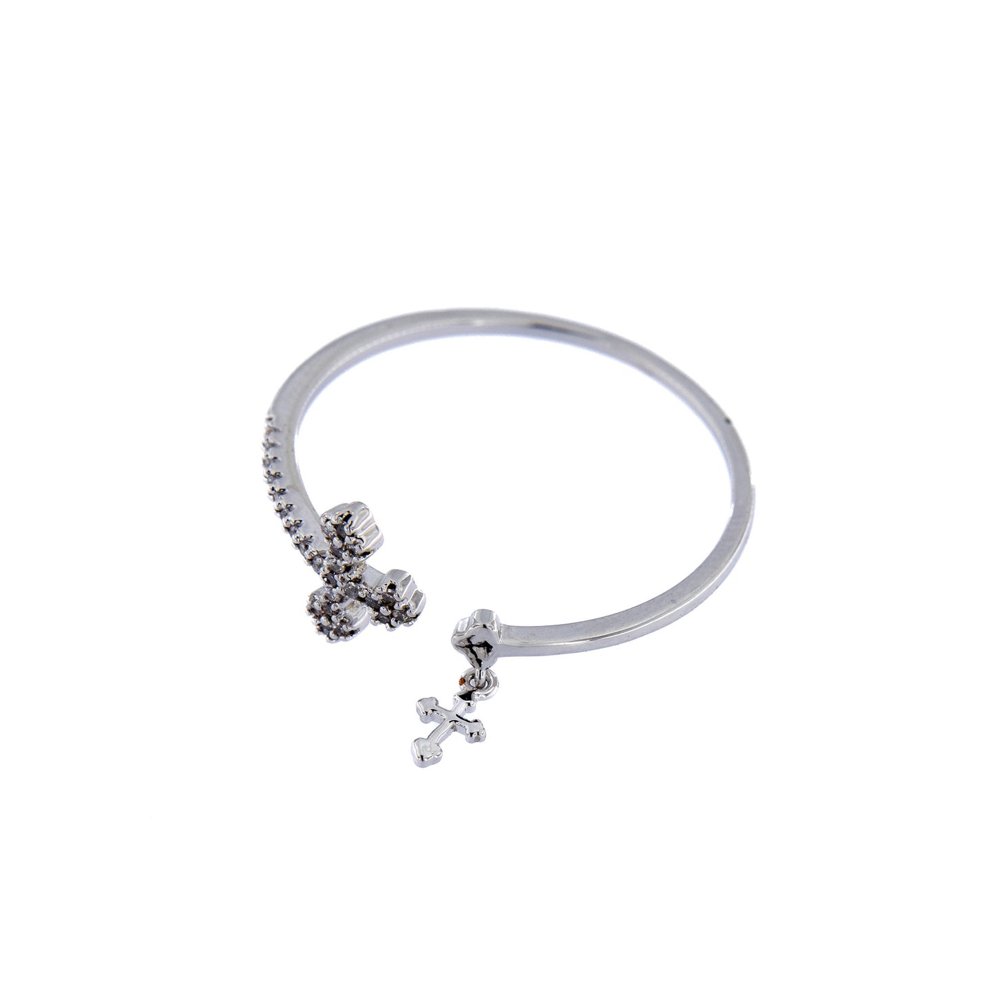 Anello in acciaio con croce pendente e strass