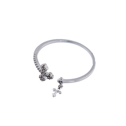 Anello in acciaio con croce pendente e strass