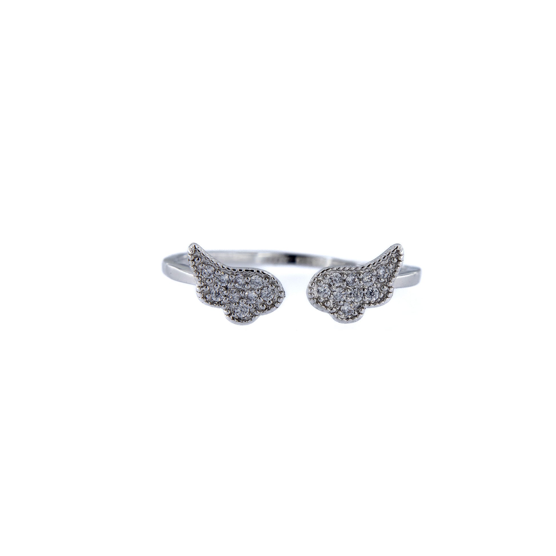 Anello in acciaio con ali e strass