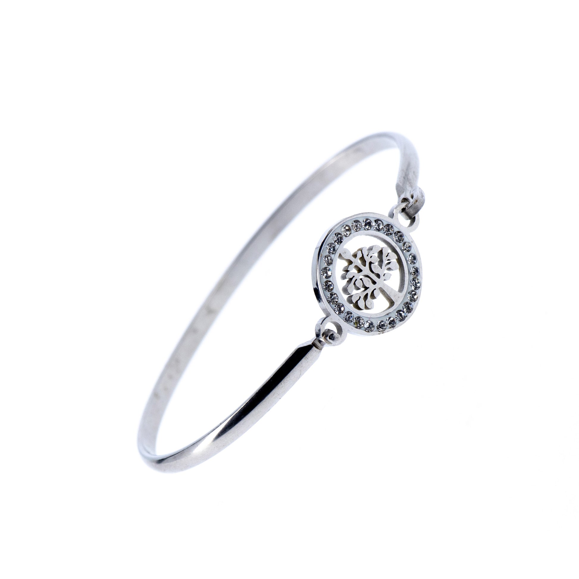 Bracciale rigido in acciaio Albero della Vita con strass. Dimensioni 5x6 cm