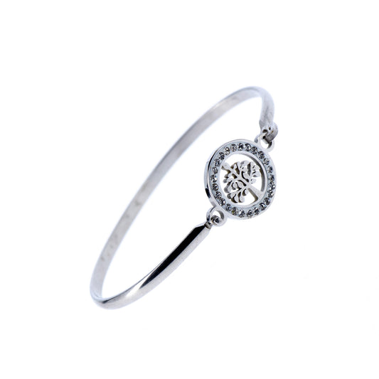 Bracciale rigido in acciaio Albero della Vita con strass. Dimensioni 5x6 cm