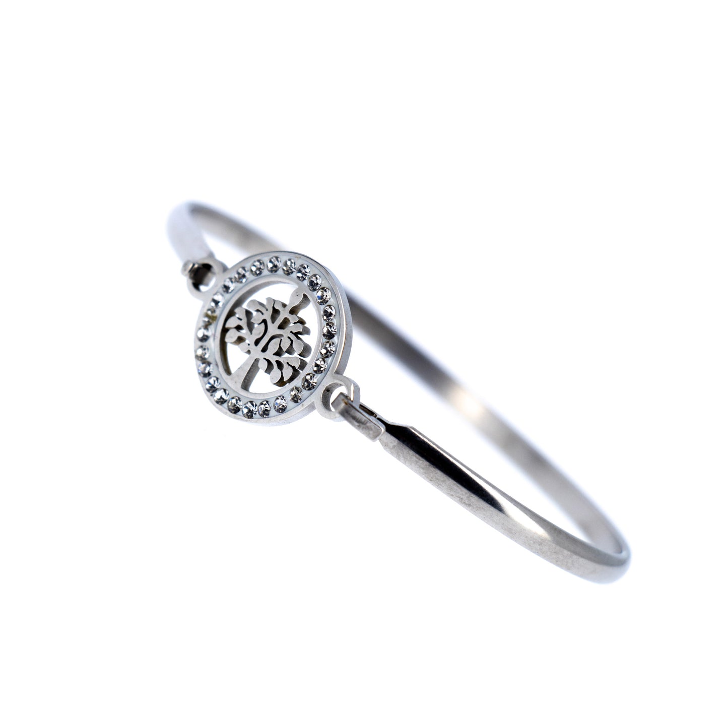 Bracciale rigido in acciaio Albero della Vita con strass. Dimensioni 5x6 cm