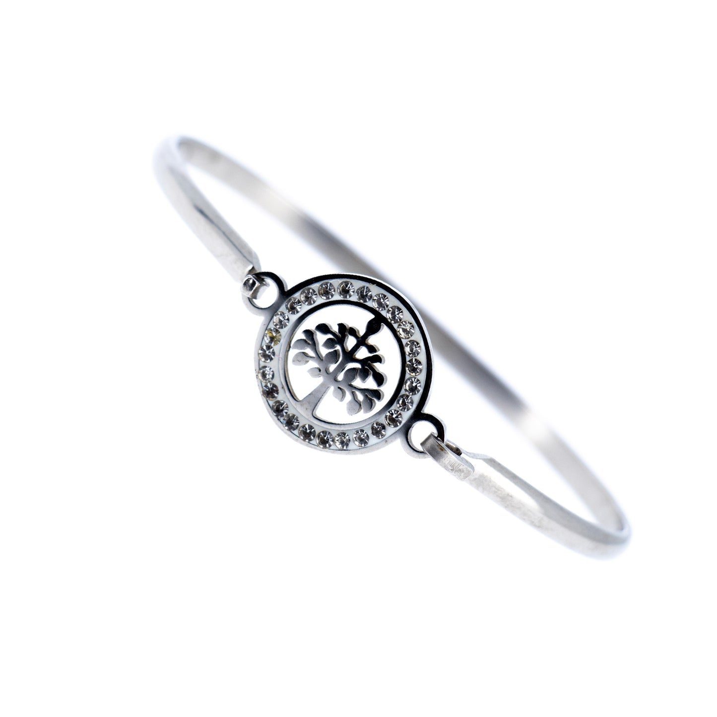 Bracciale rigido in acciaio Albero della Vita con strass. Dimensioni 5x6 cm